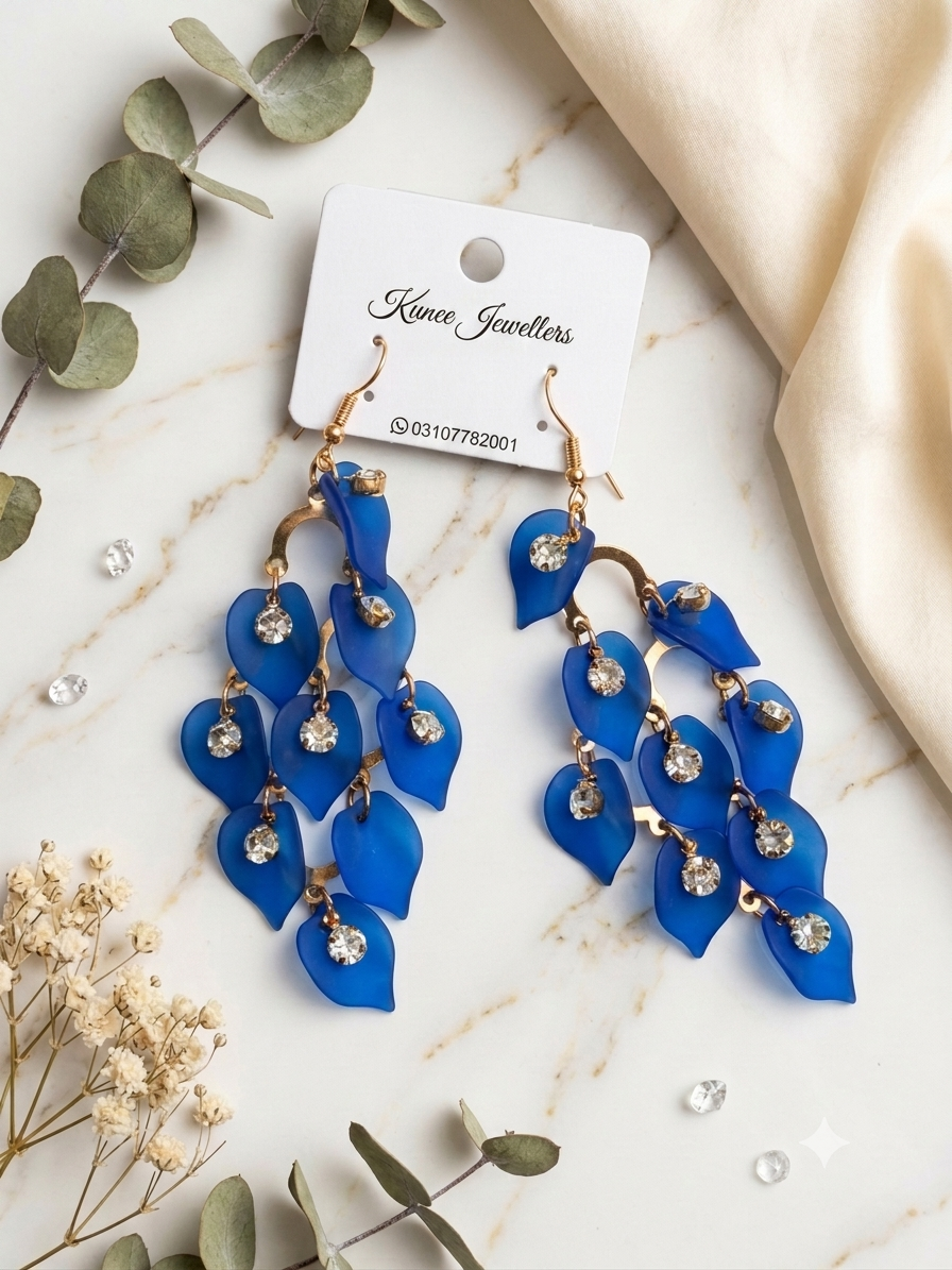 Royal blue petal dangle earrings