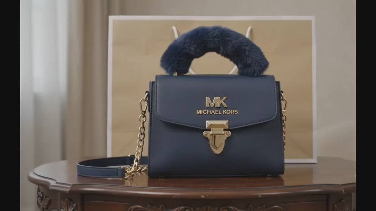Navy Blue Crossbody Bag with Faux Fur Handle