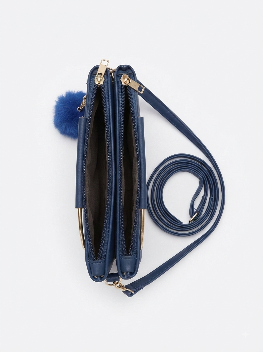 Imported Quilted Fashion Leather Handbag with Metal Handle & Fur Charm