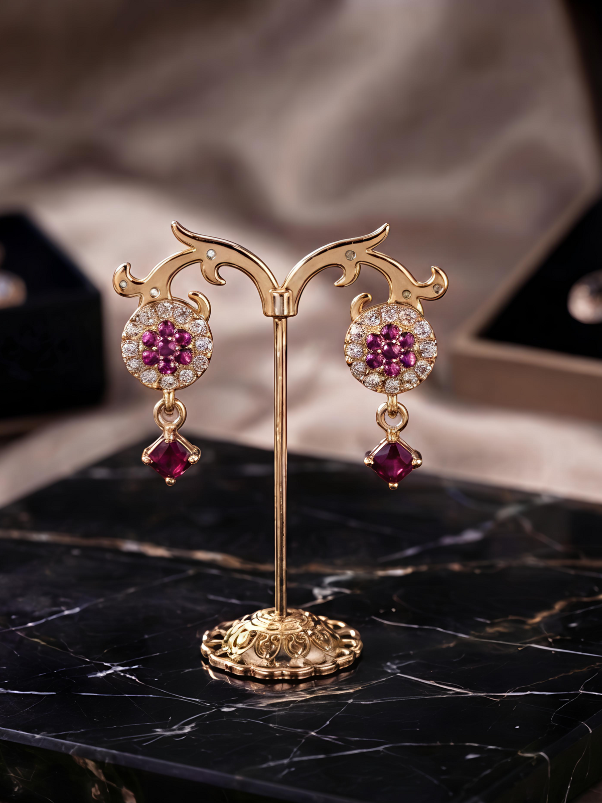 Fashion Zircon Stone Tops Earrings with Hanging Square Accent