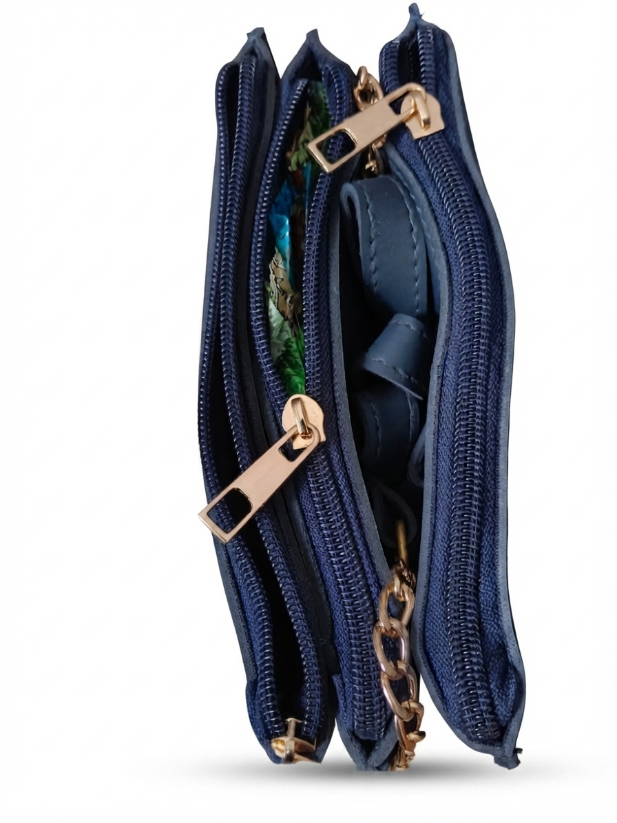 Navy Blue Crossbody Bag with Faux Fur Handle
