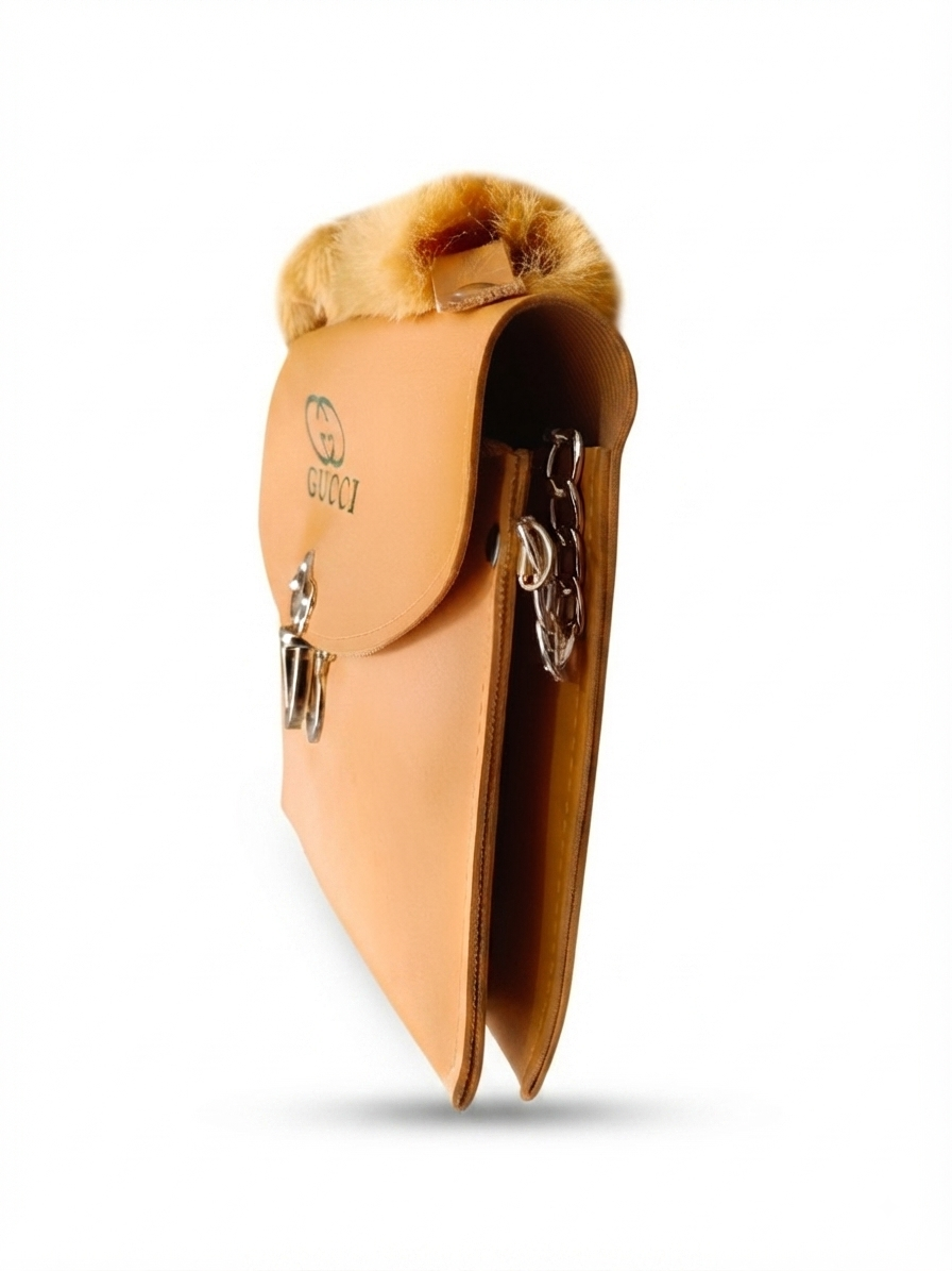 Women's Parachute Leather Crossbody Bag with Fluffy Fur Handle