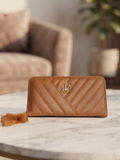 Women's Zip-Around Quilted Wallet with Fur Tassel Accent