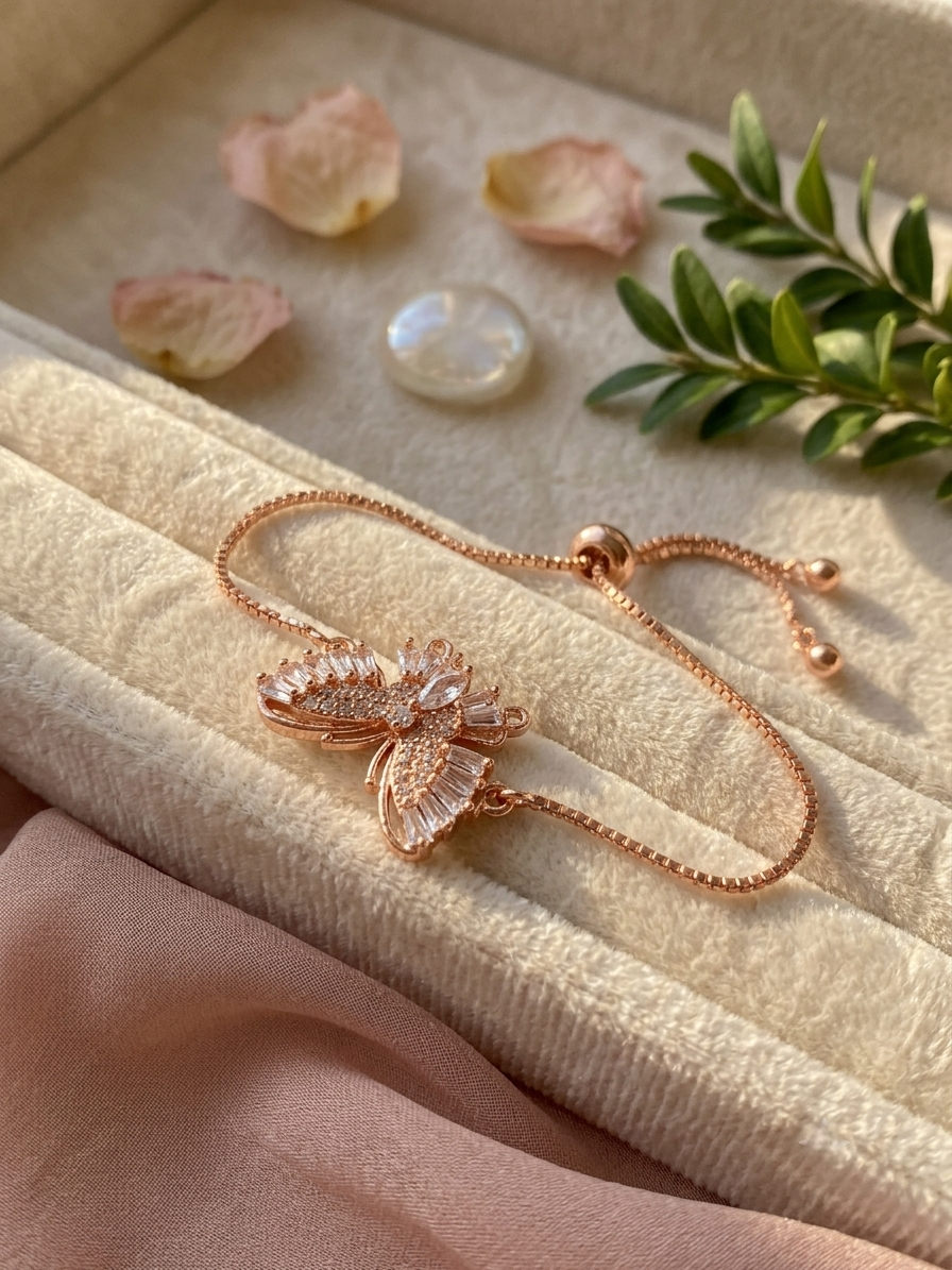 Rose Gold Crystal Butterfly Adjustable Bracelet