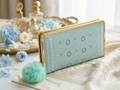 Butterfly Design Leather Clutch with Pom-Pom