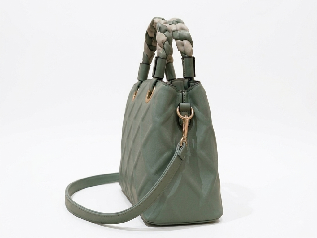 Sage Green Quilted Satchel with Braided Handle