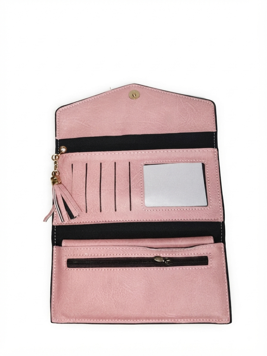 Elegant Pink Textured Wallet & Clutch Set with Gold-Tone Detailing