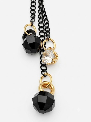 Vintage Black Butterfly Dangle Earrings with Chains & Crystals
