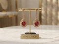 Ruby Red Pear-Cut Drop Earrings with Crystal Rhinestone Halo