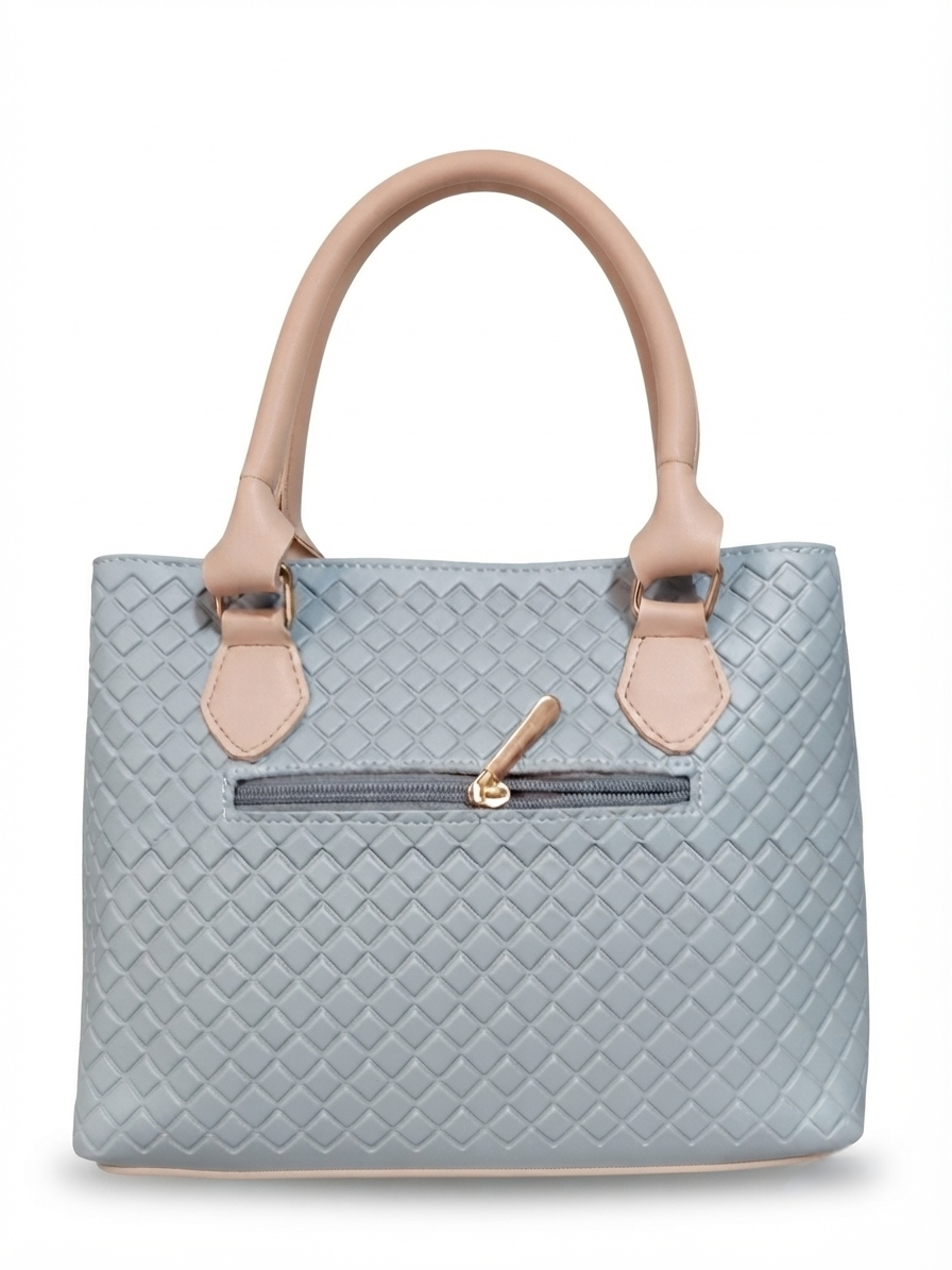 Premium Synthetic Leather Ladies Handbag with Golden Accents - Pastel Blue