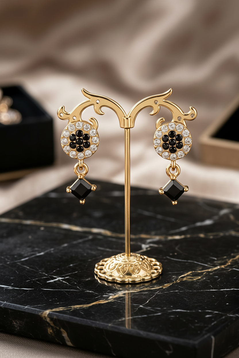 Fashion Zircon Stone Tops Earrings with Hanging Square Accent