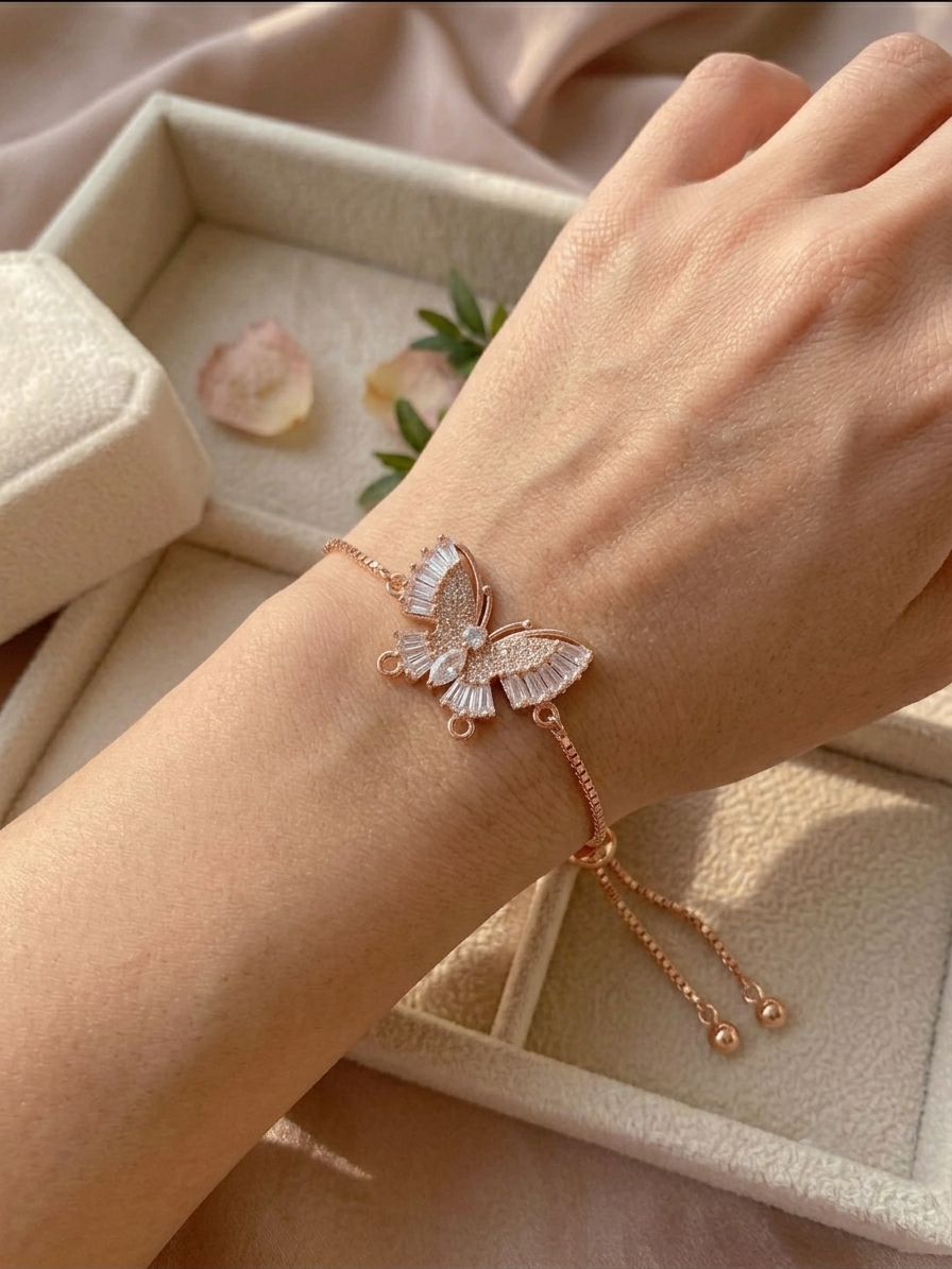 Rose Gold Crystal Butterfly Adjustable Bracelet