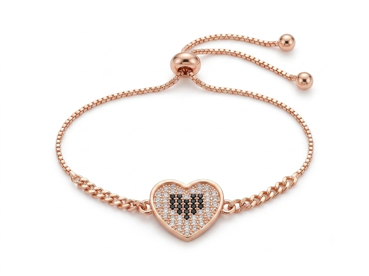 Rose Gold Crystal Heart Bolo Bracelet