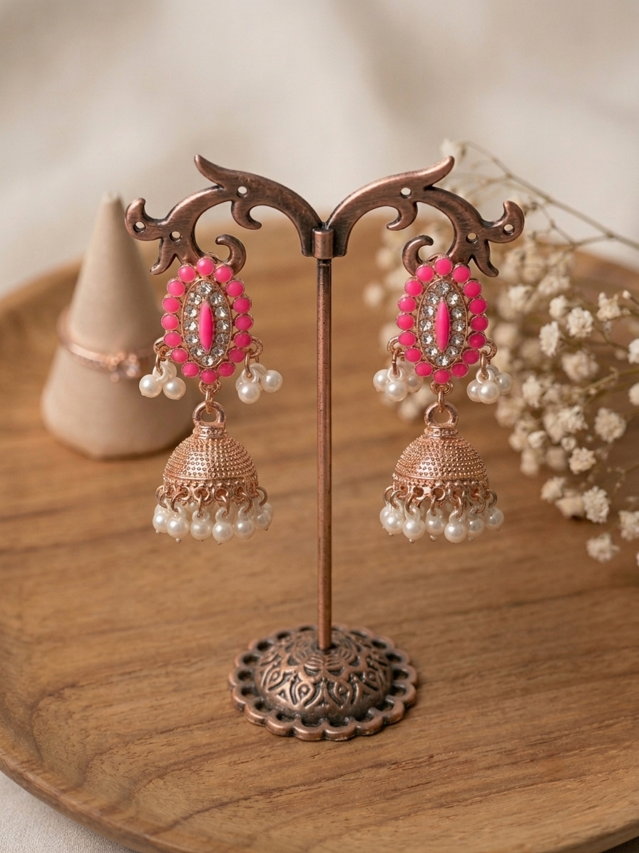 Traditional Embellished Ethnic Jhumki Earrings with Pearl Drops