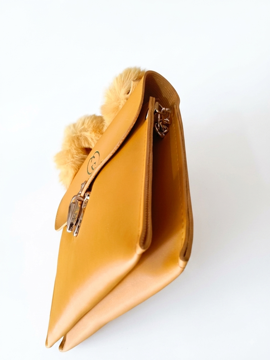 Women's Parachute Leather Crossbody Bag with Fluffy Fur Handle