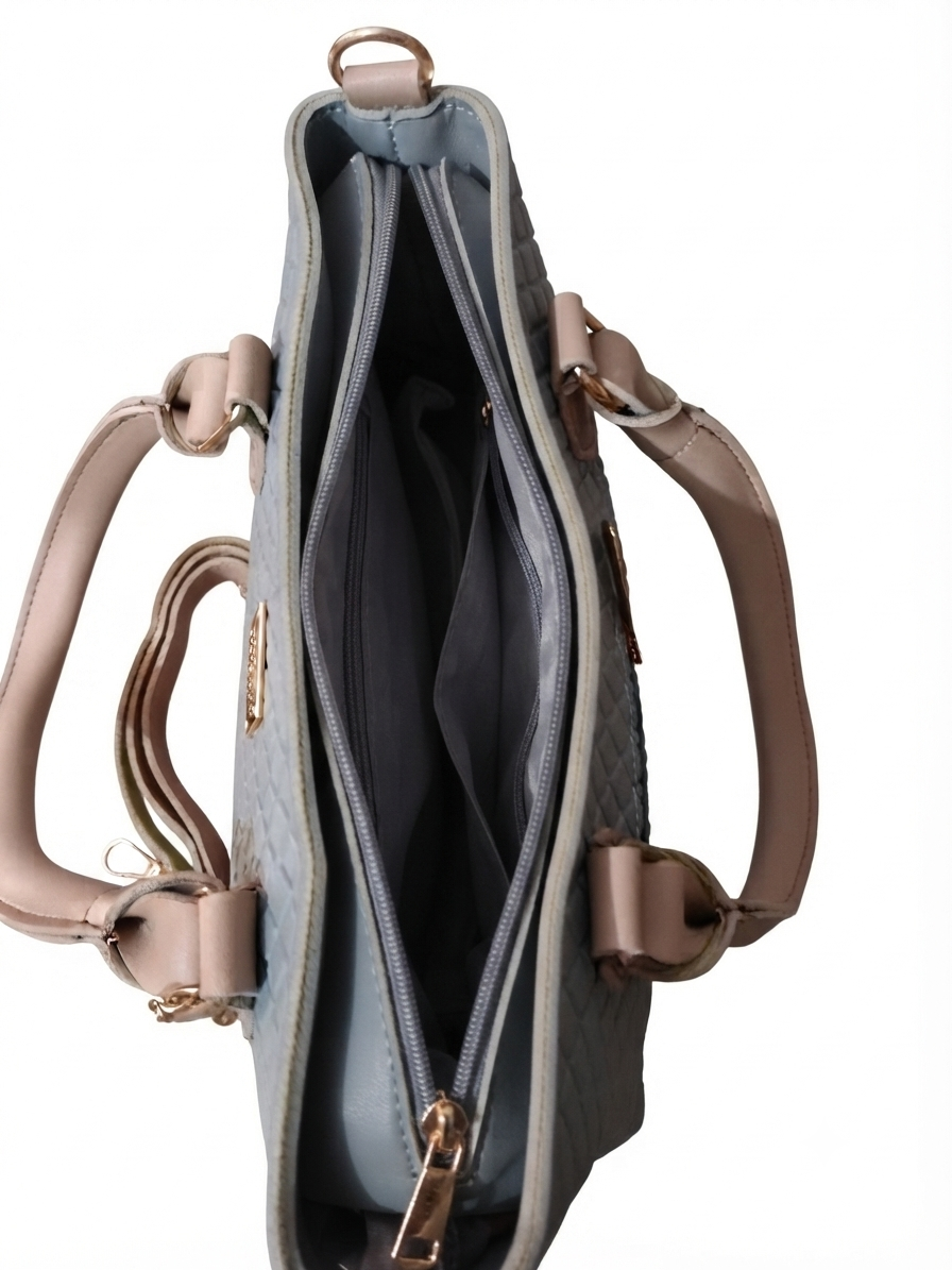 Premium Synthetic Leather Ladies Handbag with Golden Accents - Pastel Blue