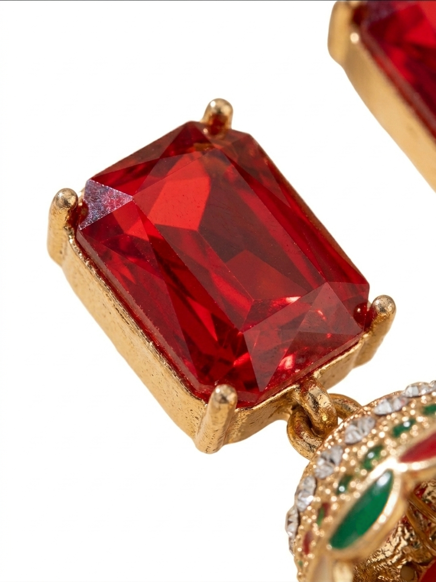Royal Red Gemstone Jhumka Earrings with Antique Gold Finish
