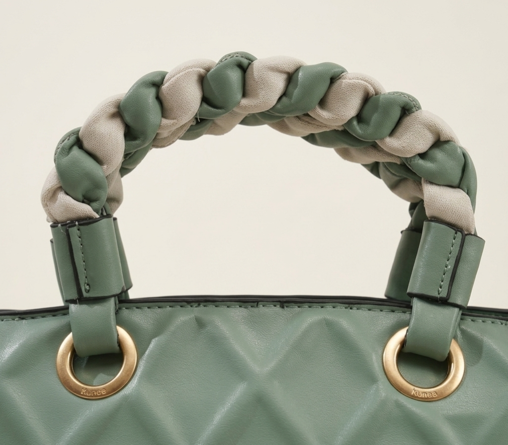 Sage Green Quilted Satchel with Braided Handle