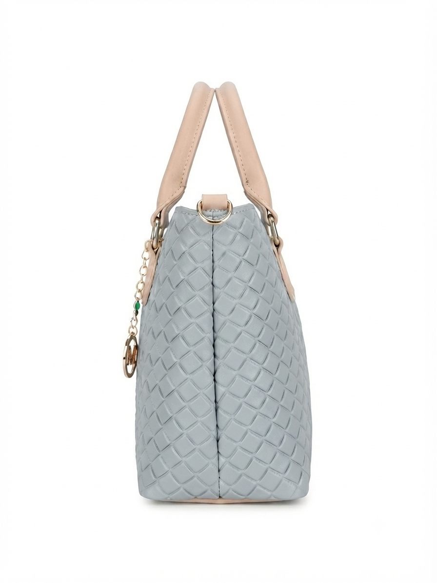 Premium Synthetic Leather Ladies Handbag with Golden Accents - Pastel Blue