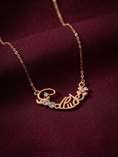 Rose Gold "Good Luck" Calligraphy Pendant Necklace with Crystals