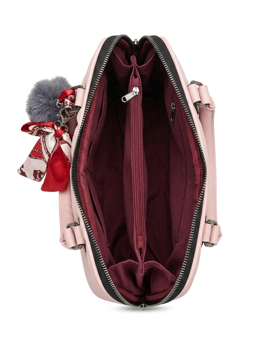Elegant Quilted Pink Handbag with Scarf & Pom-Pom Charm