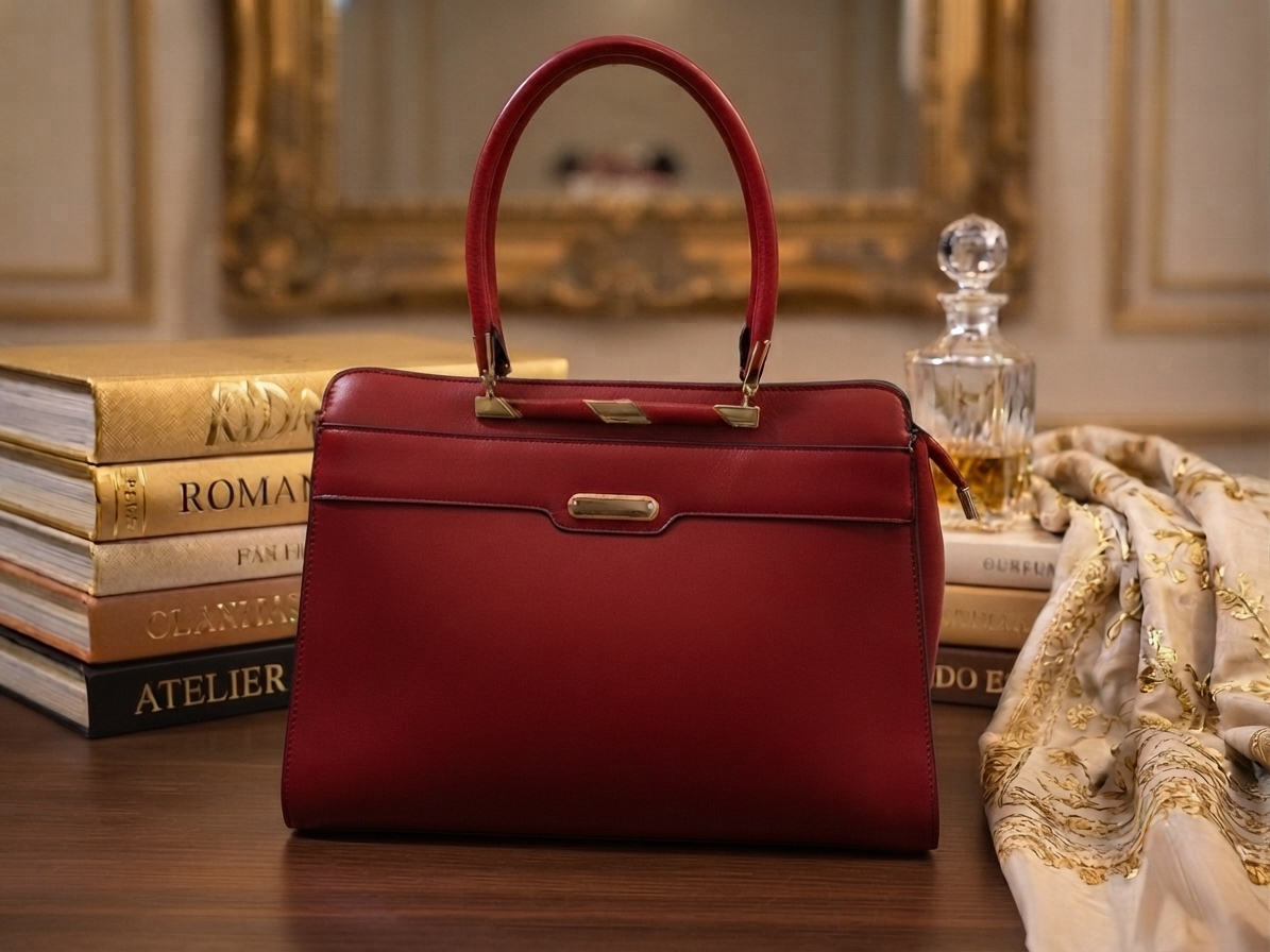 Premium Quality Imported Leather Handbag with Gold Hardware