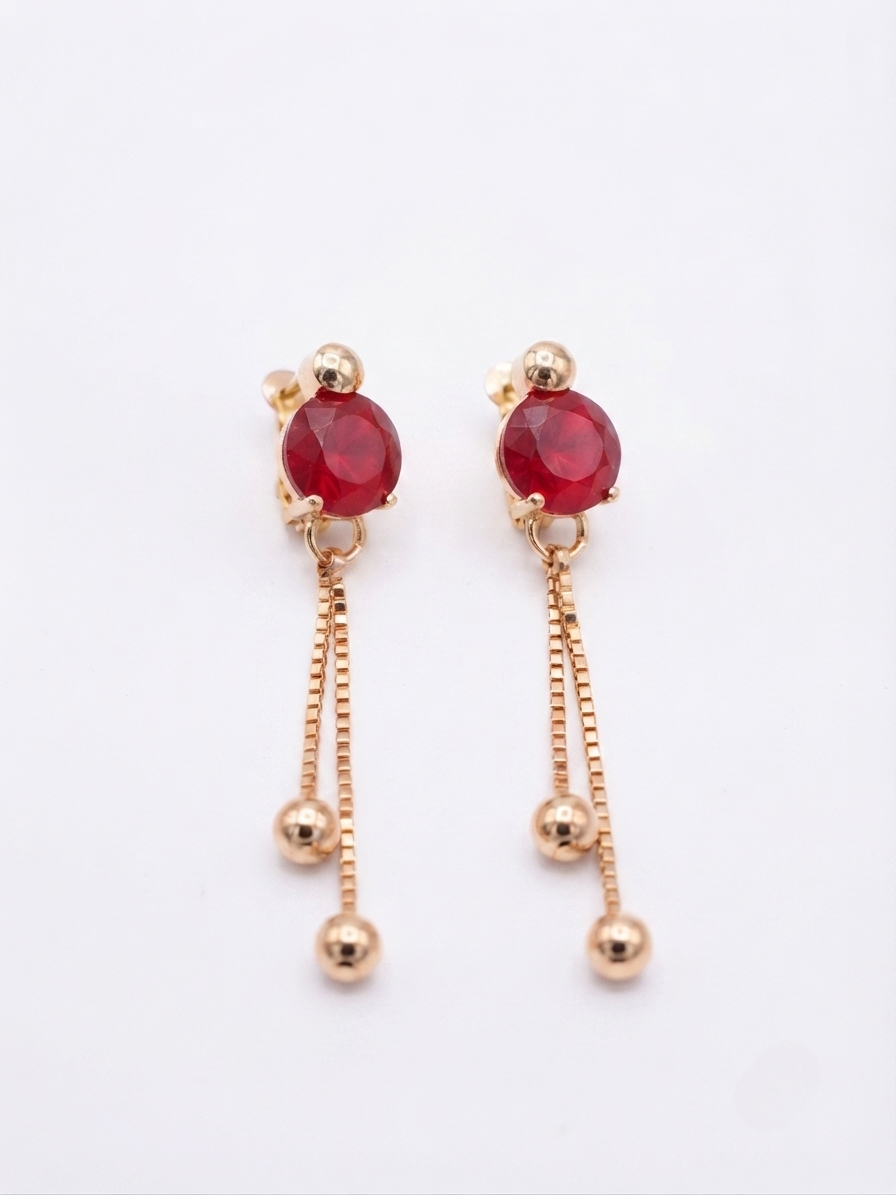 Ruby Red Crystal Drop & Tassel Chain Earrings for Women