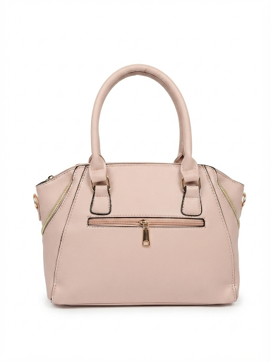 Classic Beige Structured Handbag with Gold Hardware & Detachable Strap
